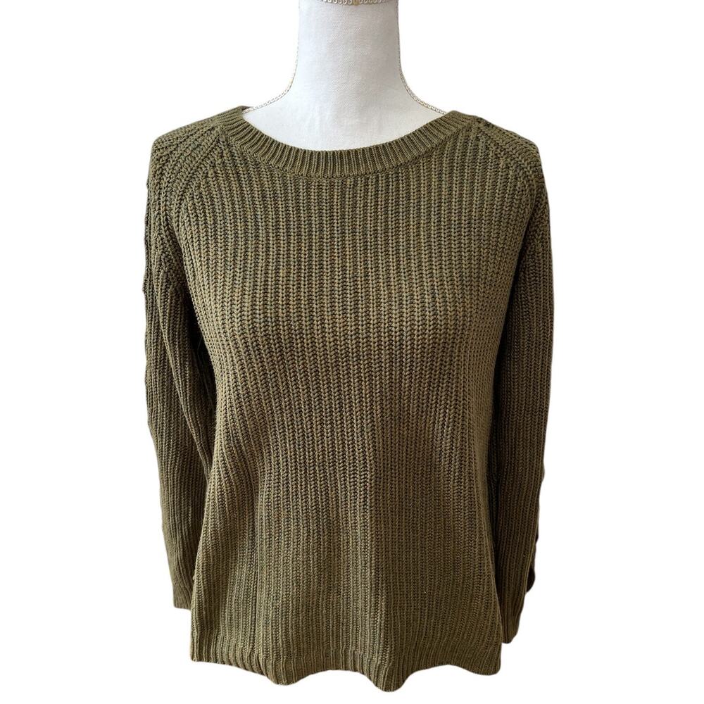 Lucky Brand Chunky Knit Crewneck Sweater olive green M